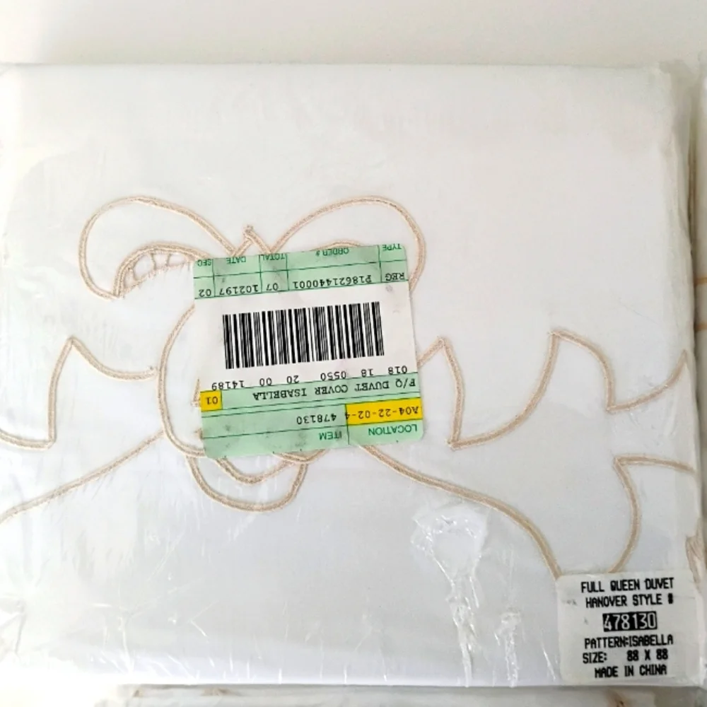 NOS Full/Queen Embroidered/Cutwork Duvet; FULL Bedskirt; STD Shams (2)